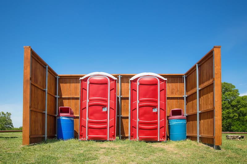 Short-term porta potty units staged for delivery in Minneapolis, Minnesota